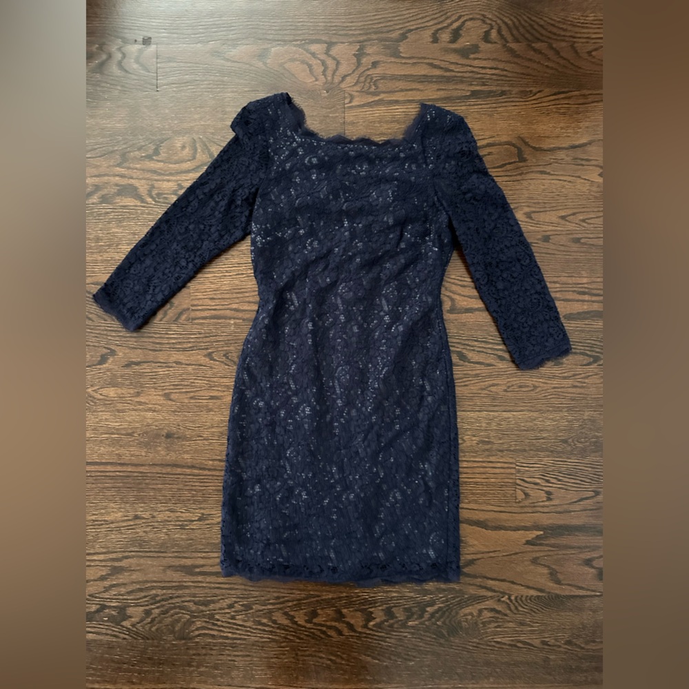 adrianna papell scallop navy dress (size 2)